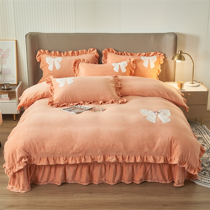 91家纺网 家纺一手货源 找家纺 2024新款A类幸福约定牛奶绒四件套 桔色