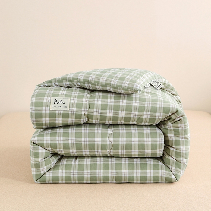 91家纺网 家纺一手货源 找家纺 优布加 2024新款色织水洗棉格斜抗菌良品系列大豆被冬被 良品-灰绿