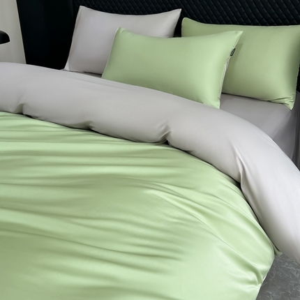 家居1号家纺 2024新款50双股新疆长绒棉纯色四件套单品系列-单被套 共享-苹果绿+太空灰
