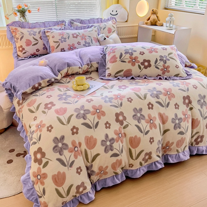 91家纺网 家纺一手货源 找家纺 找底底家纺 2024新款牛奶绒印花四件套 小美好