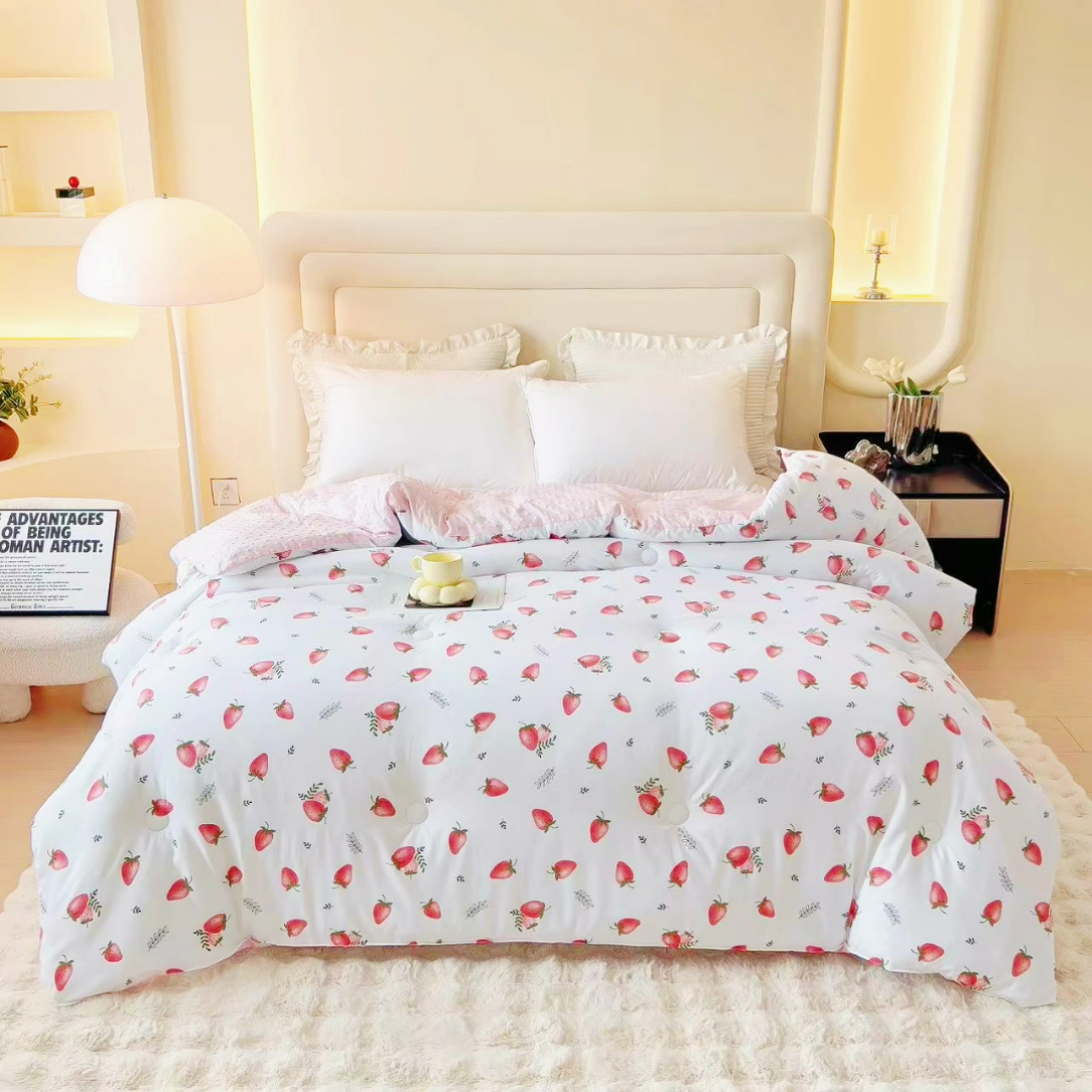 91家纺网 家纺一手货源 找家纺 暖阁 2025新款A类水洗棉豆豆被冬被春秋被被子被芯 幸运果