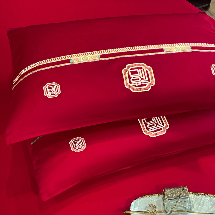 91家纺网 家纺一手货源 找家纺 用心 2024新款亲肤加厚磨毛新中式婚庆四件套多件套 恋喜