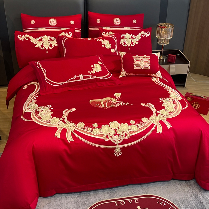 91家纺网 家纺一手货源 找家纺 用心 2024新款亲肤加厚磨毛新中式婚庆四件套多件套 恋喜