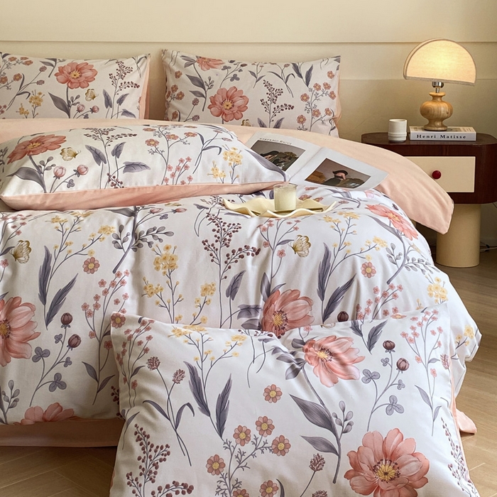 91家纺网 家纺一手货源 找家纺 雅居纺家纺 2024新款全棉印花磨毛四件套 花样年华