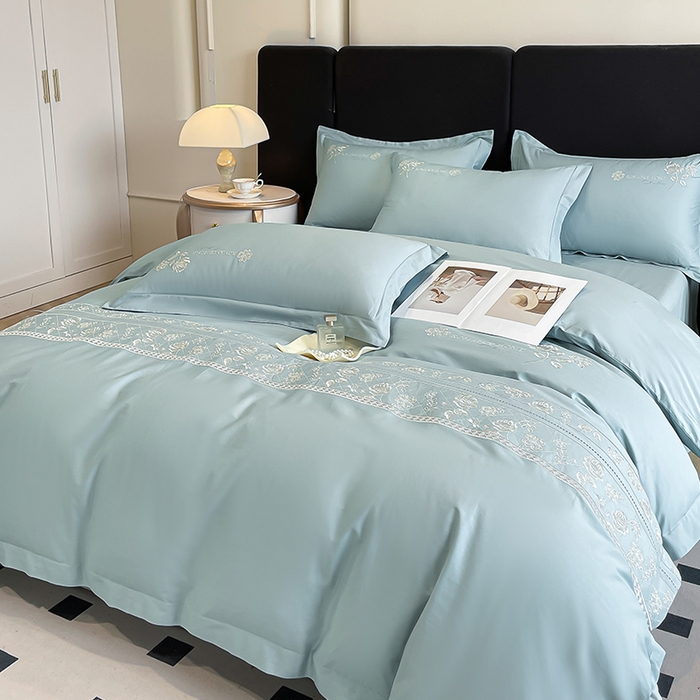 91家纺网 家纺一手货源 找家纺 理想家家纺 2024新款13372全棉刺绣四件套系列-花恋 绿