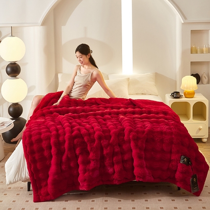 91家纺网 家纺一手货源 找家纺 （总）尚品凤凰 2025新款亲肤舒适加厚保暖貂绒兔毛泡泡毛毯