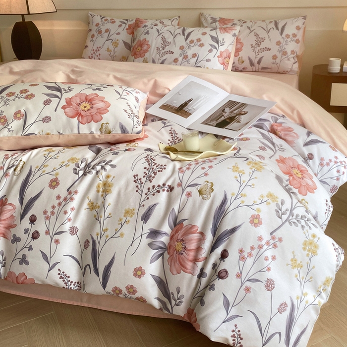 91家纺网 家纺一手货源 找家纺 雅居纺家纺 2024新款全棉印花磨毛四件套 花样年华