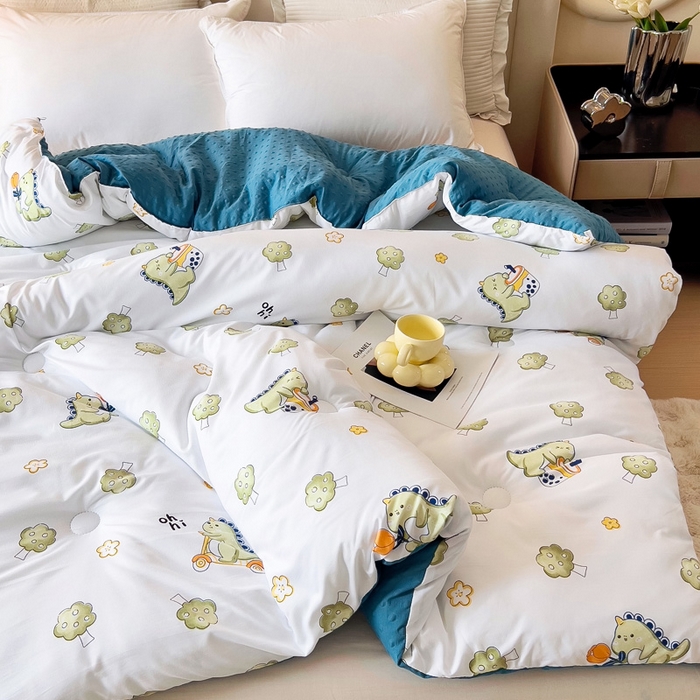 91家纺网 家纺一手货源 找家纺 暖阁 2025新款A类水洗棉豆豆被冬被春秋被被子被芯 开心恐龙