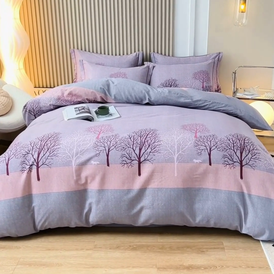 91家纺网 家纺一手货源 找家纺 威布斯家居 2024新款AA版全棉加厚磨毛四件套 丛林秘影-紫