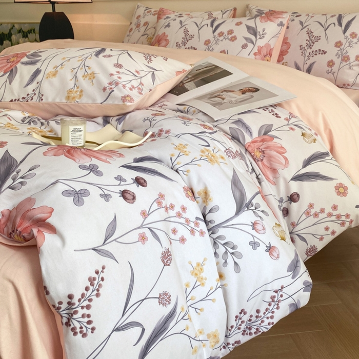 91家纺网 家纺一手货源 找家纺 雅居纺家纺 2024新款全棉印花磨毛四件套 花样年华