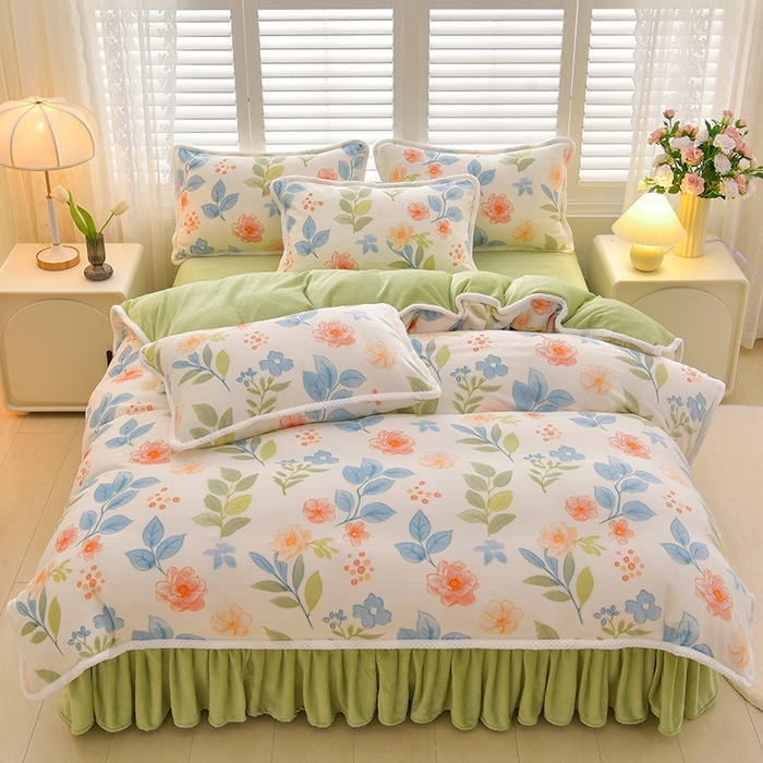 91家纺网 家纺一手货源 找家纺 绒耀 2025新款高克重牛奶绒四件套保暖四件套直播爆款电商爆款  花田故事