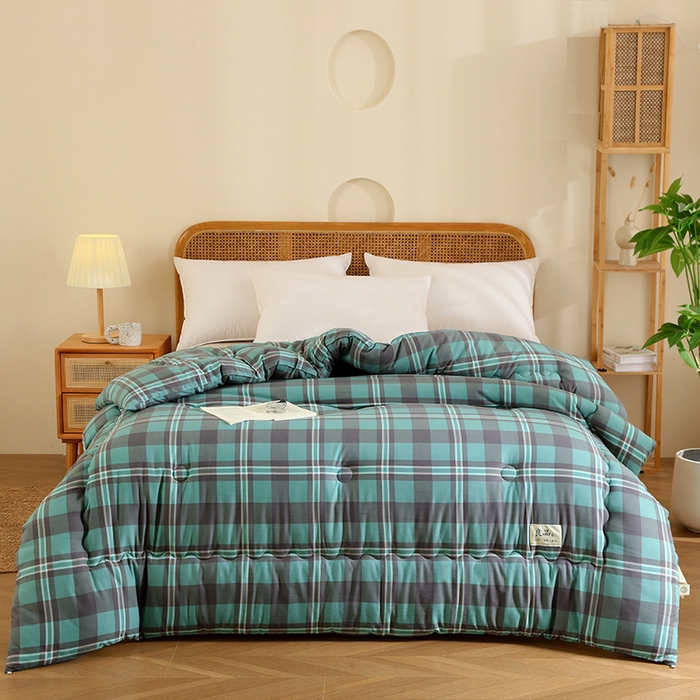 91家纺网 家纺一手货源 找家纺 优布加 2024新款色织水洗棉格斜抗菌良品系列大豆被冬被 良品-军绿