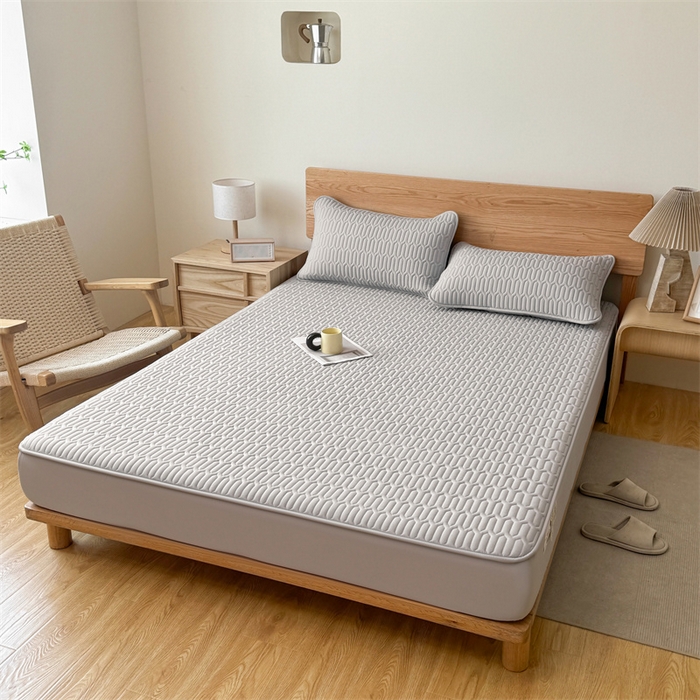 91家纺网 家纺一手货源 找家纺 雯豆家纺 2025新品【漏水包赔】防水隔尿加厚夹棉床笠三件套床垫保护套纯色床罩 格调防水款-月岩灰