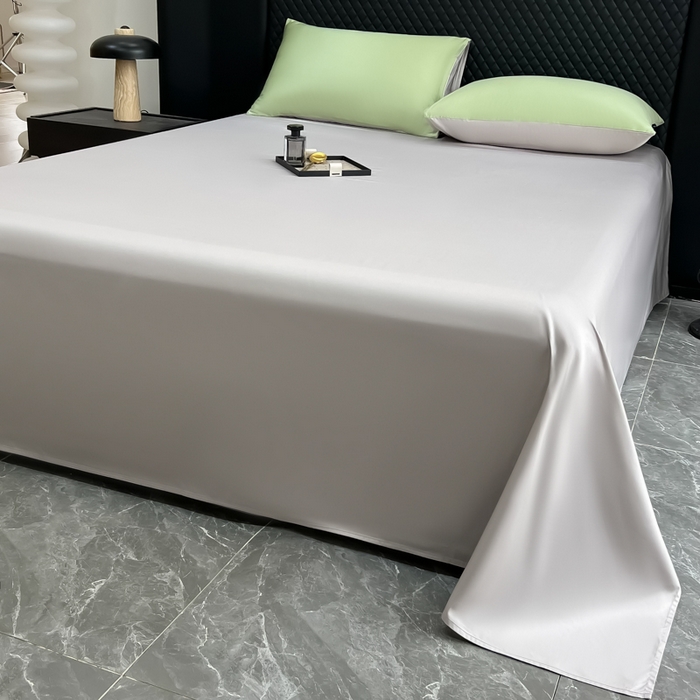 91家纺网 家纺一手货源 找家纺 家居1号家纺 2024新款50双股新疆长绒棉纯色四件套单品系列-单床单 床单共享-苹果绿+太空灰