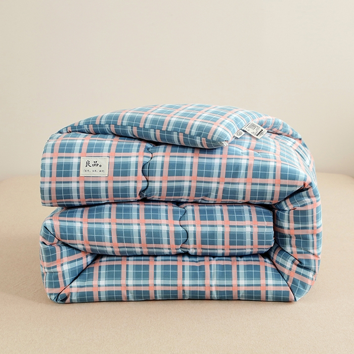 91家纺网 家纺一手货源 找家纺 优布加 2024新款色织水洗棉格斜抗菌良品系列大豆被冬被 良品-蓝格