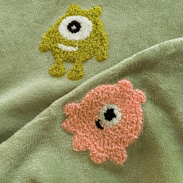 91家纺网 家纺一手货源 找家纺 梦之岛 2024新款多巴胺小怪兽可爱牛奶绒毛巾绣四件套 小怪兽-黄绿
