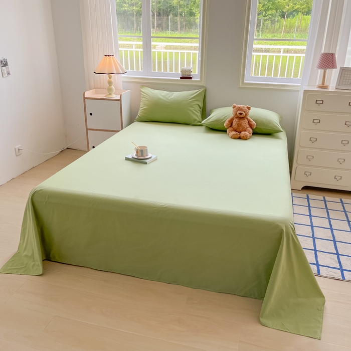 91家纺网 家纺一手货源 找家纺 韩巢家纺 2024新款简约格子纯色A类水洗棉床单枕套三件套 A类浅草绿-床单