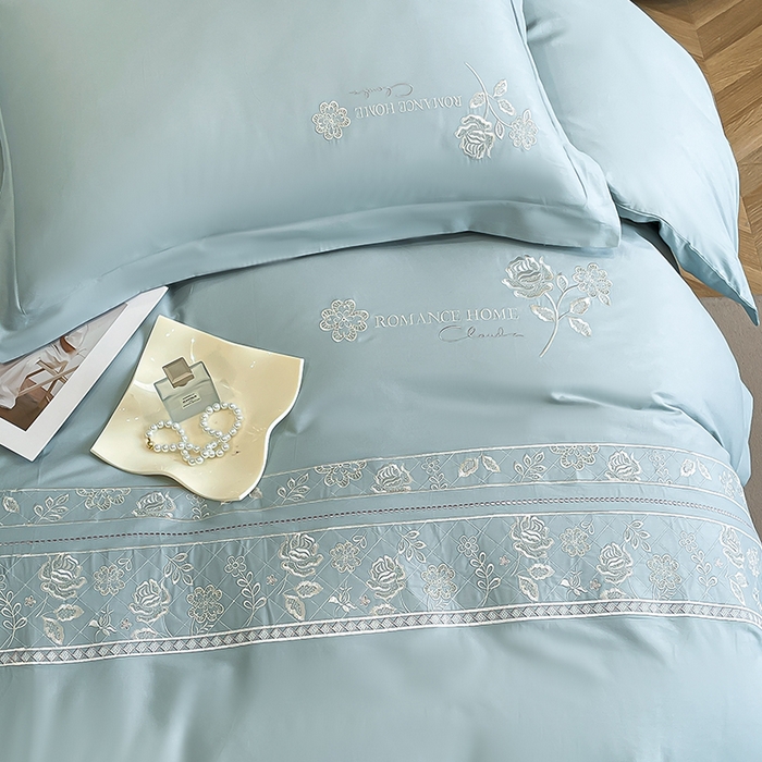 91家纺网 家纺一手货源 找家纺 理想家家纺 2024新款13372全棉刺绣四件套系列-花恋 绿