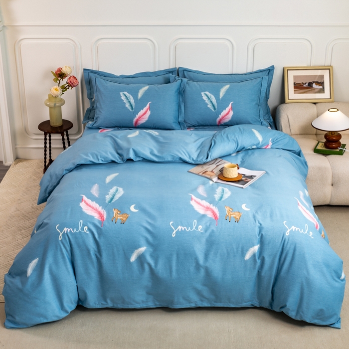 91家纺网 家纺一手货源 找家纺 威布斯家居 2024新款AA版全棉加厚磨毛四件套 柠檬树下-蓝