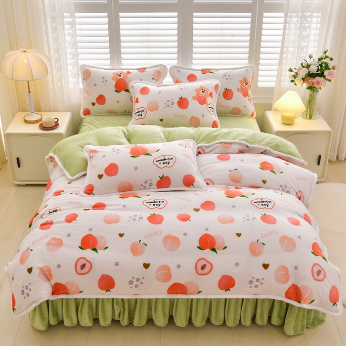 91家纺网 家纺一手货源 找家纺 绒耀 2025新款高克重牛奶绒四件套保暖四件套直播爆款电商爆款 水蜜桃