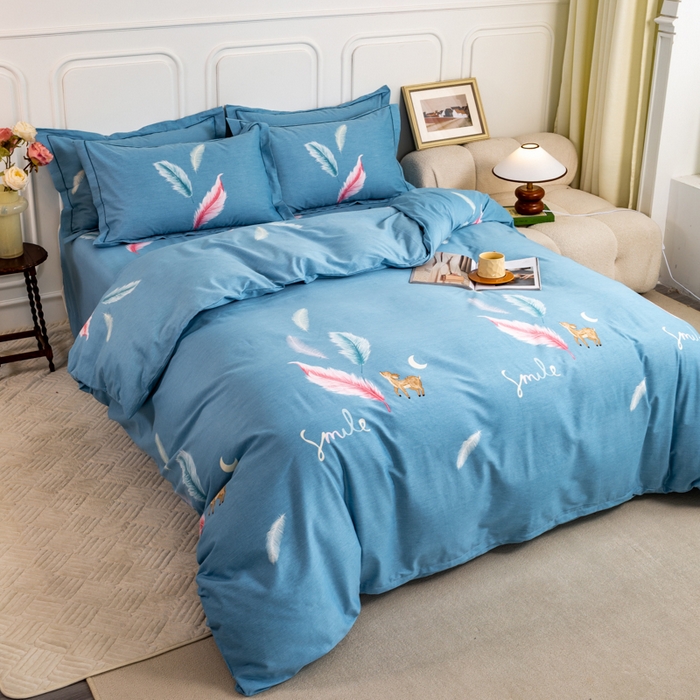 91家纺网 家纺一手货源 找家纺 威布斯家居 2024新款AA版全棉加厚磨毛四件套 柠檬树下-蓝