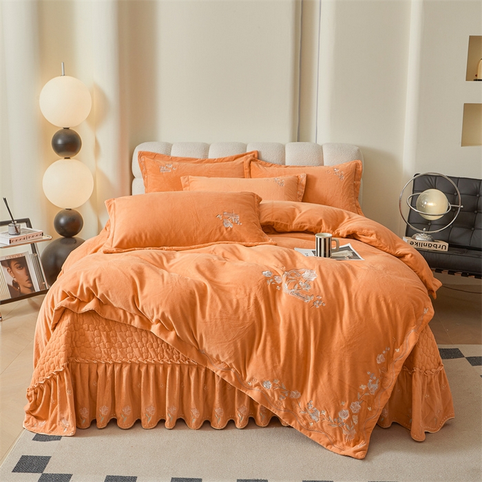 91家纺网 家纺一手货源 找家纺 2024新款锦肤绒蝶恋花床盖款四件套 蝶恋花-爱玛橙
