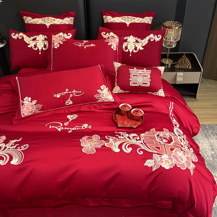 91家纺网 家纺一手货源 找家纺 用心 2024新款亲肤加厚磨毛新中式婚庆四件套多件套 花语