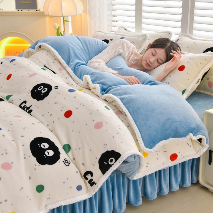 91家纺网 家纺一手货源 找家纺 绒耀 2025新款高克重牛奶绒四件套保暖四件套直播爆款电商爆款 哈喽小黑