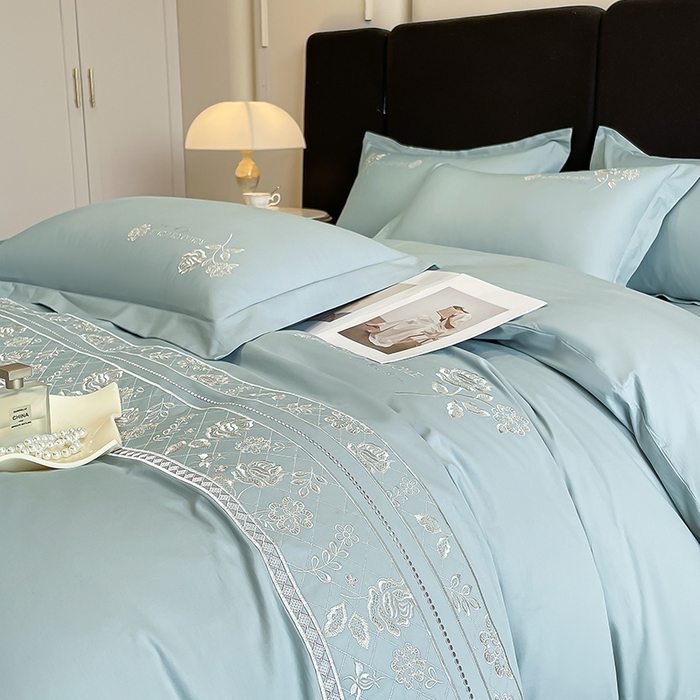 91家纺网 家纺一手货源 找家纺 理想家家纺 2024新款13372全棉刺绣四件套系列-花恋 绿