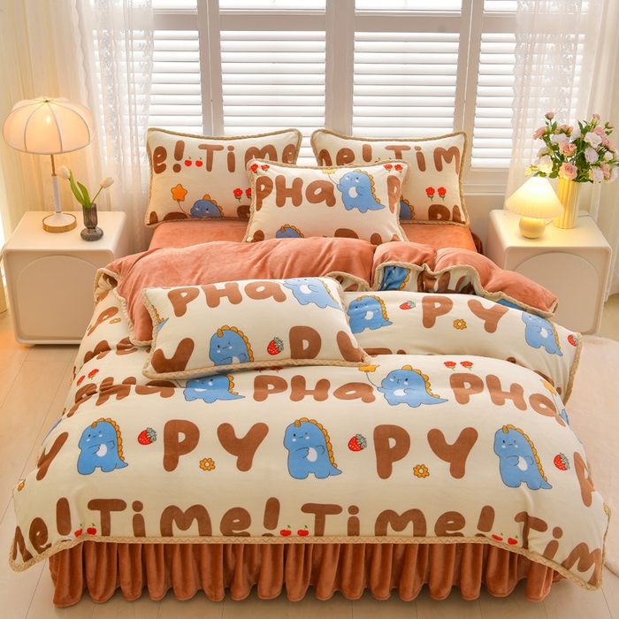 91家纺网 家纺一手货源 找家纺 绒耀 2025新款高克重牛奶绒四件套保暖四件套直播爆款电商爆款 快乐萌龙