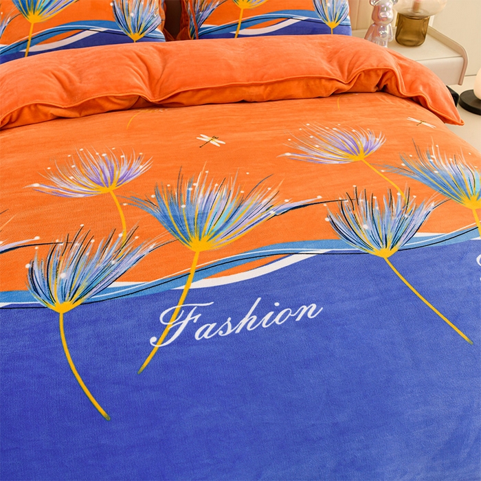 91家纺网 家纺一手货源 找家纺 绒耀 2025新款高克重牛奶绒四件套保暖四件套直播爆款电商爆款 曼珠沙华桔