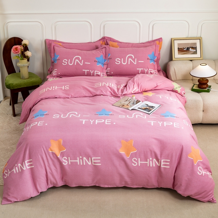 91家纺网 家纺一手货源 找家纺 威布斯家居 2024新款AA版全棉加厚磨毛四件套 极光小镇-粉