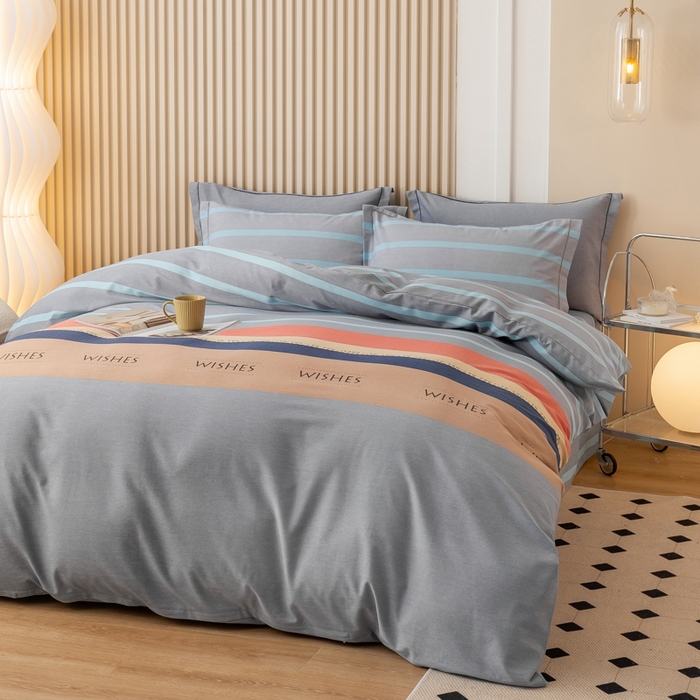 91家纺网 家纺一手货源 找家纺 威布斯家居 2024新款AA版全棉加厚磨毛四件套 罗拉-灰