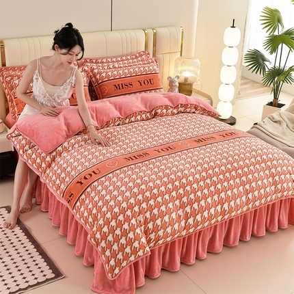 绒耀 2025新款高克重牛奶绒四件套保暖四件套直播爆款电商爆款 千鸟格