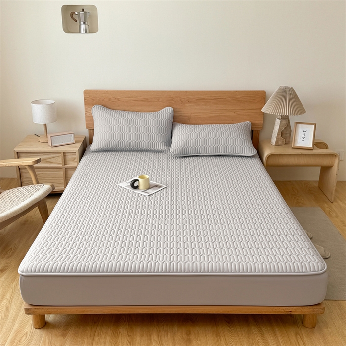 91家纺网 家纺一手货源 找家纺 雯豆家纺 2025新品【漏水包赔】防水隔尿加厚夹棉床笠三件套床垫保护套纯色床罩 格调防水款-月岩灰