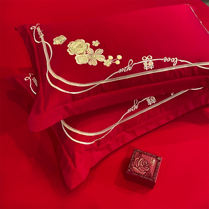 91家纺网 家纺一手货源 找家纺 用心 2024新款亲肤加厚磨毛新中式婚庆四件套多件套 恋喜