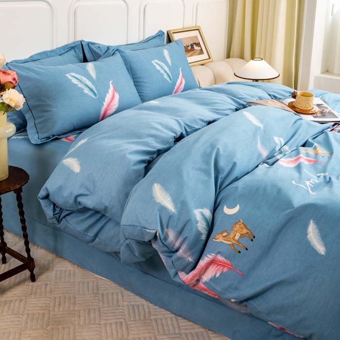 91家纺网 家纺一手货源 找家纺 威布斯家居 2024新款AA版全棉加厚磨毛四件套 柠檬树下-蓝