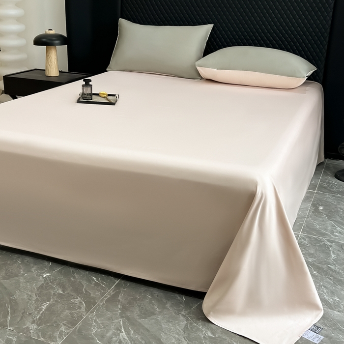 91家纺网 家纺一手货源 找家纺 家居1号家纺 2024新款50双股新疆长绒棉纯色四件套单品系列-单床单 床单共享-森绿++玫瑰金