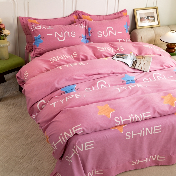 91家纺网 家纺一手货源 找家纺 威布斯家居 2024新款AA版全棉加厚磨毛四件套 极光小镇-粉