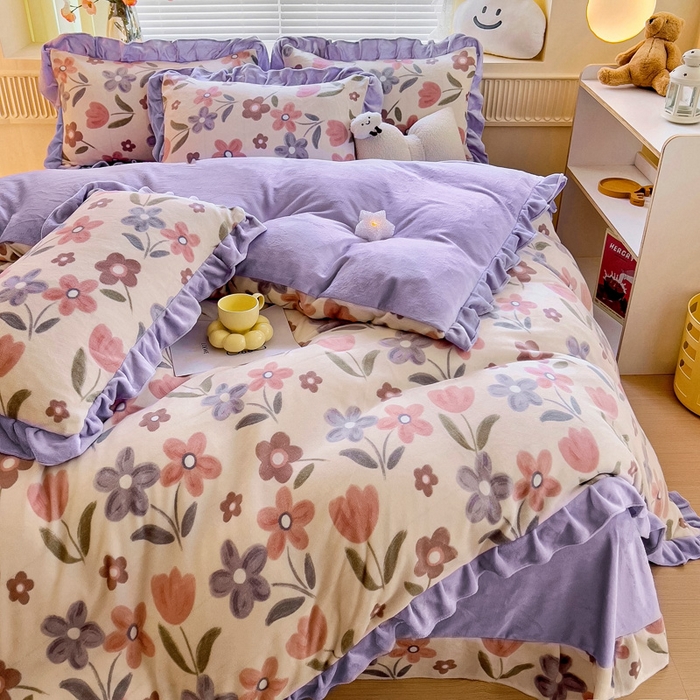 91家纺网 家纺一手货源 找家纺 找底底家纺 2024新款牛奶绒印花四件套 小美好