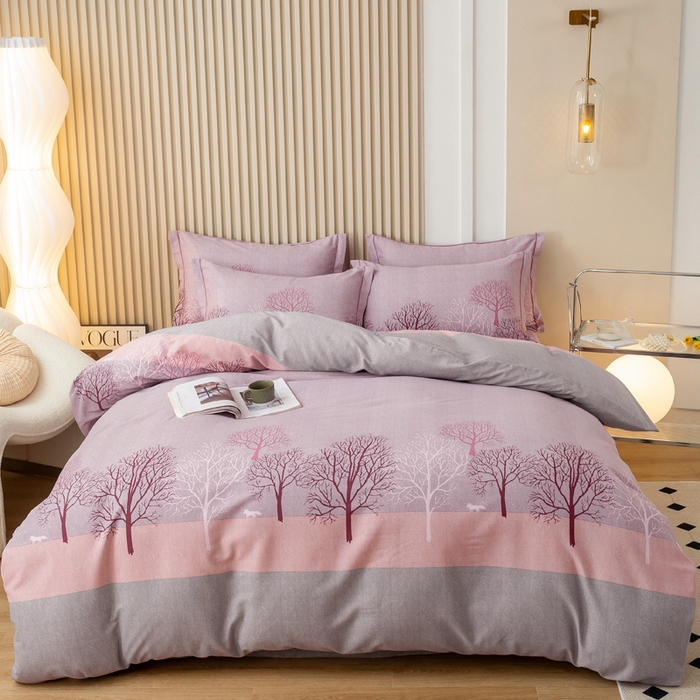 91家纺网 家纺一手货源 找家纺 威布斯家居 2024新款AA版全棉加厚磨毛四件套 丛林秘影-紫