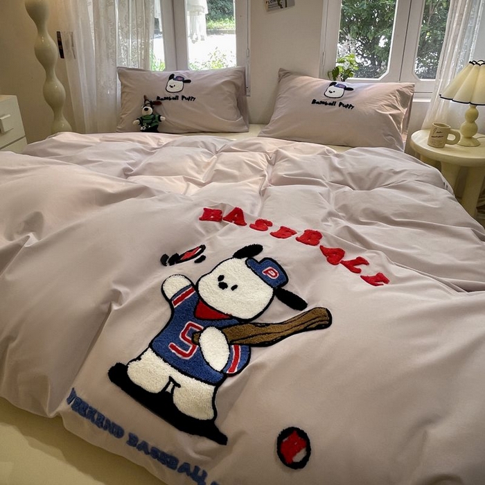 91家纺网 家纺一手货源 找家纺 如一 2024新款A类全棉水洗棉毛巾绣四件套 棒球狗