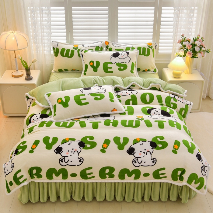 91家纺网 家纺一手货源 找家纺 绒耀 2025新款高克重牛奶绒四件套保暖四件套直播爆款电商爆款 嗨皮狗