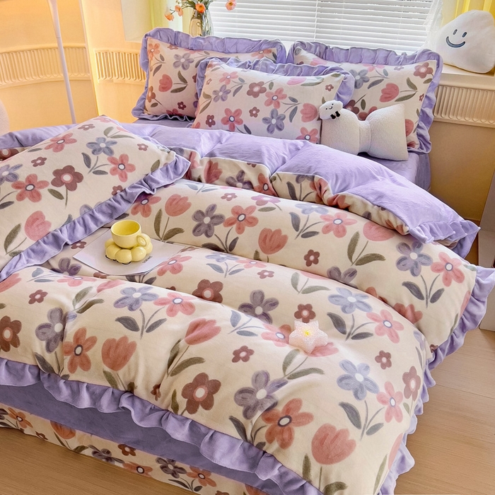 91家纺网 家纺一手货源 找家纺 找底底家纺 2024新款牛奶绒印花四件套 小美好