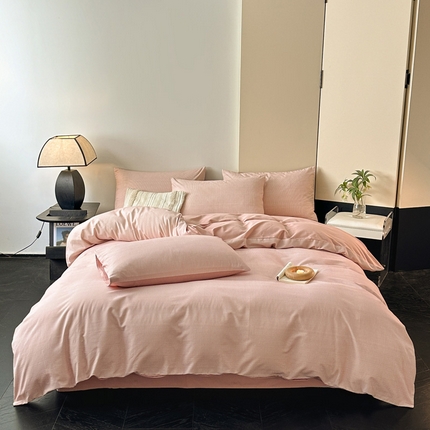 雅居纺家纺 2024新款全棉印花磨毛四件套 宁静-粉条