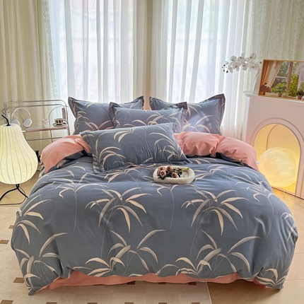 眷恋家纺 2025秋冬新款全棉纯棉喷气加厚磨毛纯棉四件套 伊人小调-兰