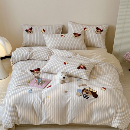 91家纺网 家纺一手货源 找家纺 （总）紫桐 2025新款全棉水洗棉卡通毛巾绣四件套（控价220/260）