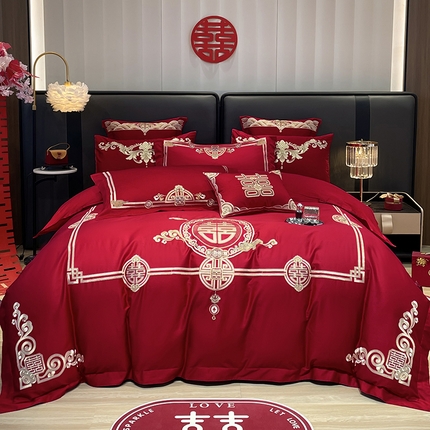 用心 2024新款亲肤加厚磨毛新中式婚庆四件套多件套 典雅