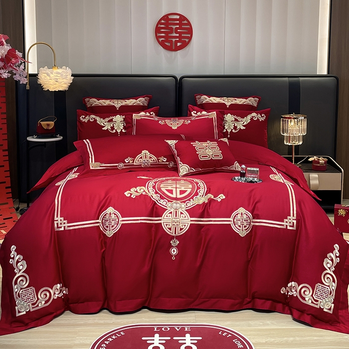 91家纺网 家纺一手货源 找家纺 用心 2024新款亲肤加厚磨毛新中式婚庆四件套多件套 典雅