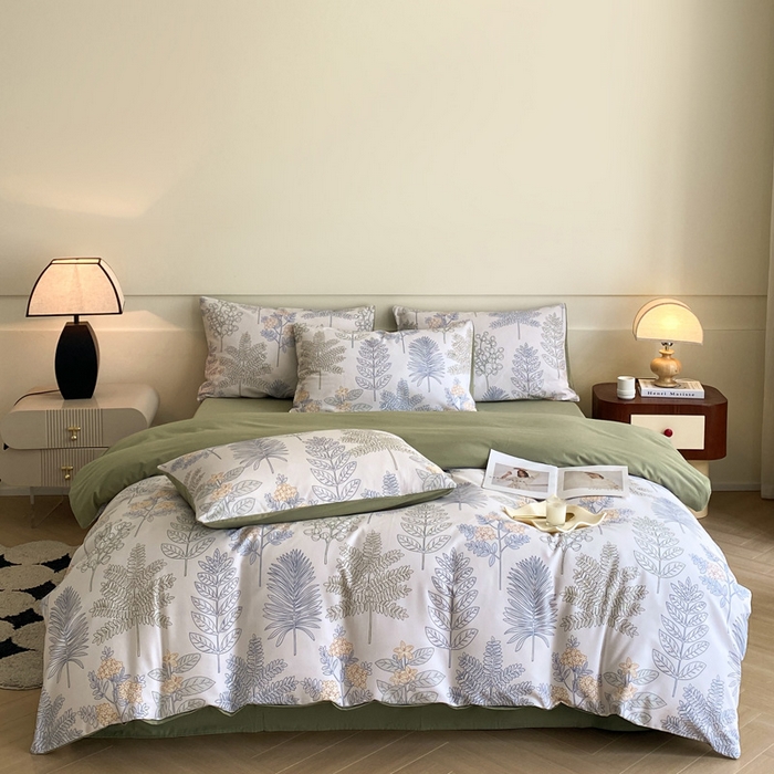 91家纺网 家纺一手货源 找家纺 雅居纺家纺 2024新款全棉印花磨毛四件套 绿染悠夏